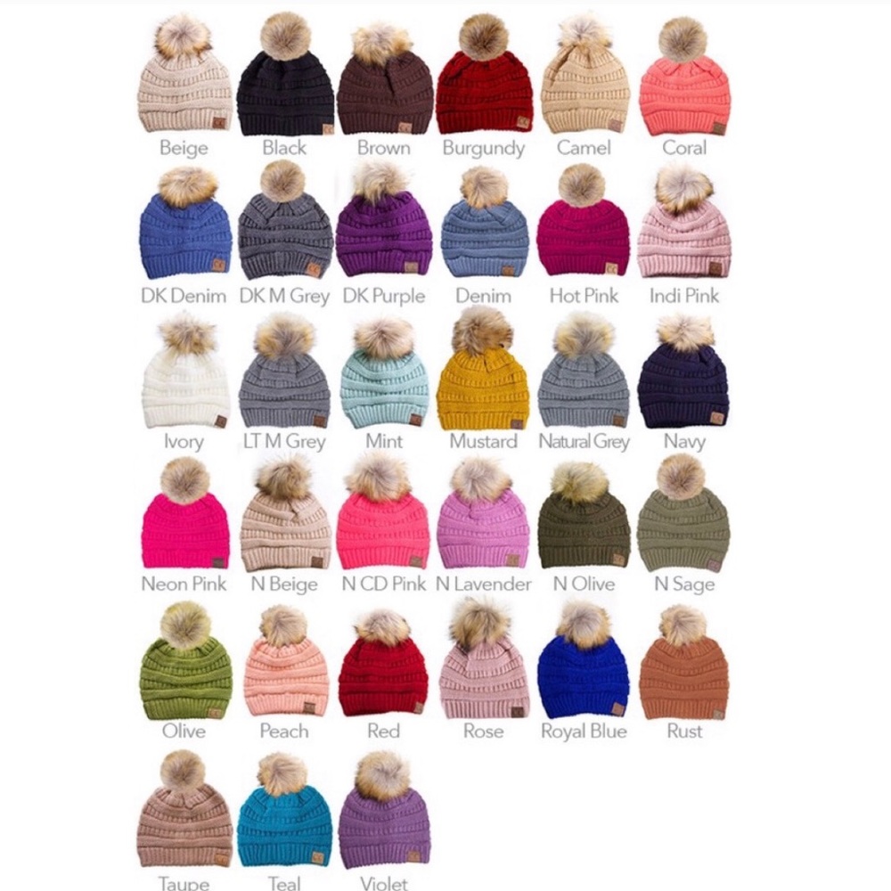 Vegan Fur Pom Beanie (Ivory, Beige) - Picture 2 of 3